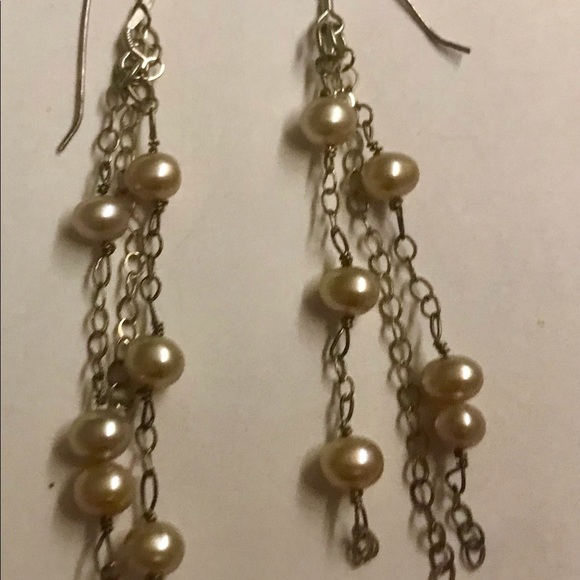 New Earrings 6 Faux Pearls on 3 Silver Color Strands - Picture 9 of 16